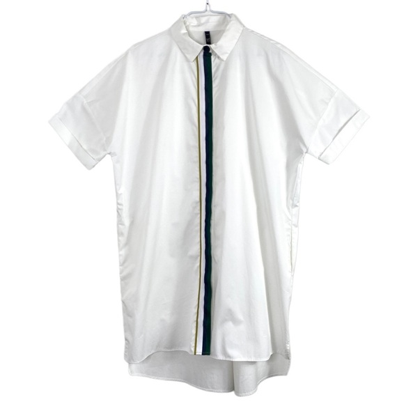 ZARA Trf Front Stripe Piping Tape Shirt-Dress in White - Picture 6 of 10